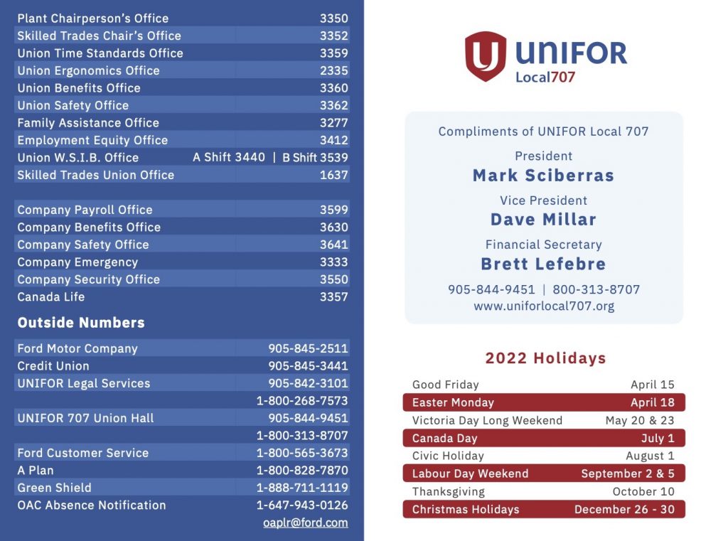 Ford Motor Company Holiday Calendar 2022 Unifor707 2022 Calendar – Unifor Local 707