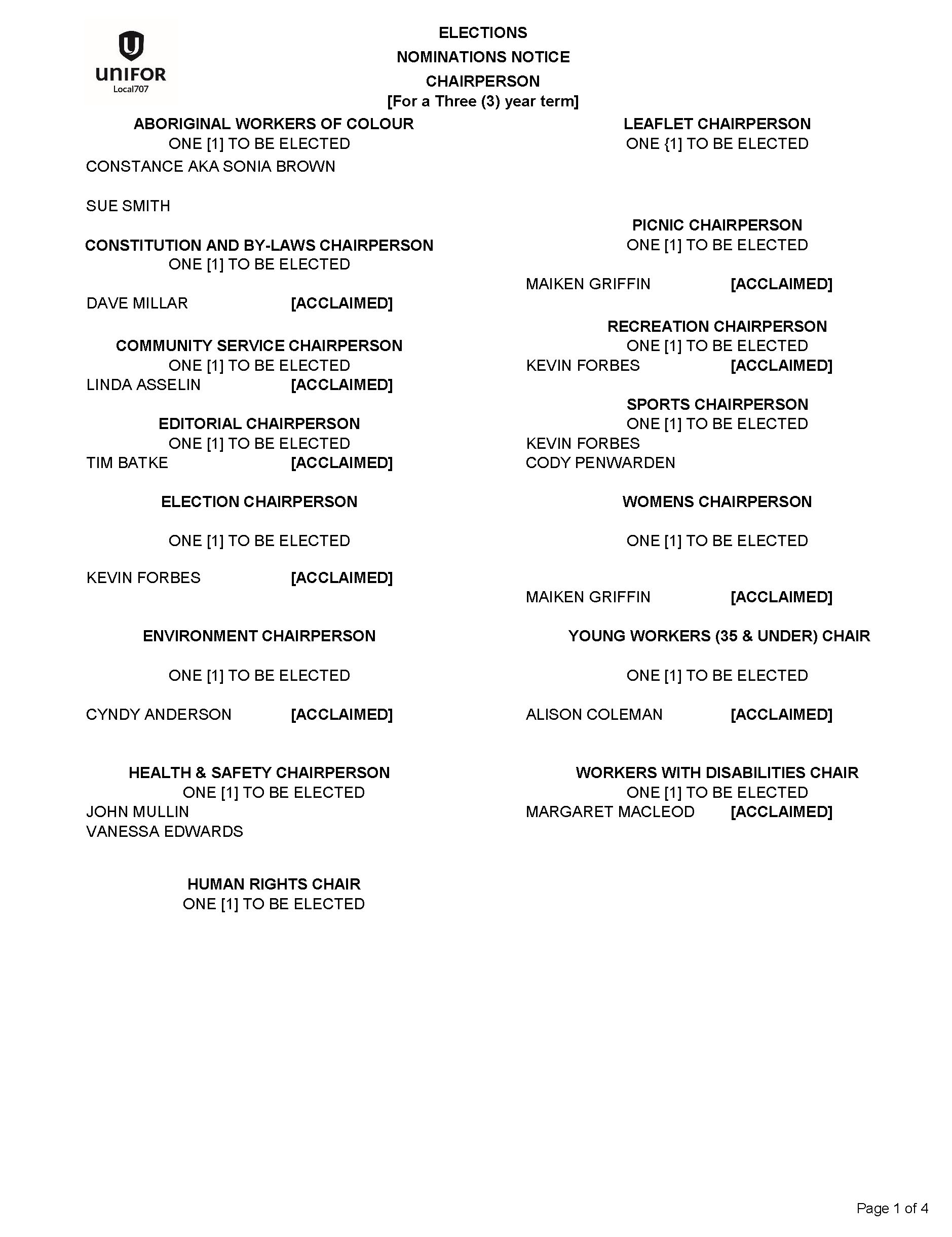 Standing Committee Election Notice – Unifor 707